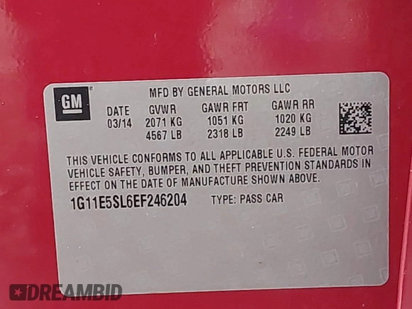 2014 Chevrolet Malibu LT with VIN 1G11E5SL6EF246204, listed as a IAAI auction lot 41244899 with 197,978 mi miles and . Bid and sale history available at DreamBid. Image 9.