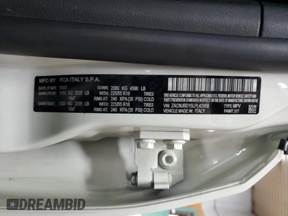 2020 Jeep Renegade Limited with VIN ZACNJBD15LPL42959, listed as a Copart auction lot 52358875 with 78,049 mi miles and Salvage title. Bid and sale history available at DreamBid. Image 14.