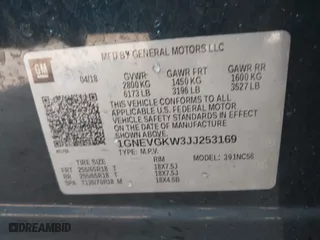 2018 Chevrolet Traverse LT Cloth with VIN 1GNEVGKW3JJ253169, listed as a IAAI auction lot 41672773 with 154,813 mi miles. Bid and sale history available at carsss.com. Image 9.