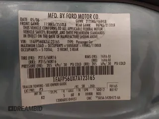 2007 Ford Taurus SEL with VIN 1FAFP56UX7A123165, listed as a IAAI auction lot 42404823 with 93,844 mi miles and . Bid and sale history available at DreamBid. Image 9.