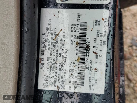 2011 Ford Fusion Hybrid with VIN 3FADP0L33BR102906, listed as a Copart auction lot 58270495 with 272,543 mi miles and Salvage title. Bid and sale history available at DreamBid. Image 12.