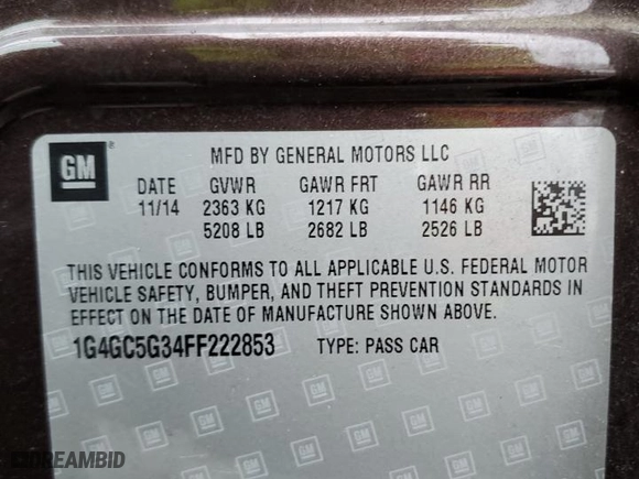 2015 Buick LaCrosse Leather with VIN 1G4GC5G34FF222853, listed as a Copart auction lot 50994225 with 85,483 mi miles and Salvage Title. Bid and sale history available at carsss.com. Image 14.