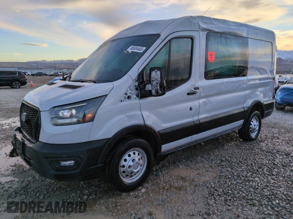2023 Ford Transit with VIN 1FTBR2DG3PKA80135, listed as a Copart auction lot 46504465 with 21,334 mi miles and Salvage title. Bid and sale history available at DreamBid. Image 1.