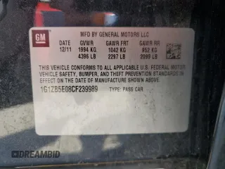 2012 Chevrolet Malibu 1LS with VIN 1G1ZB5E08CF239989, listed as a Copart auction lot 51359745 with 146,072 mi miles and Salvage Title. Bid and sale history available at DreamBid. Image 13.