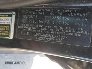 2006 Hyundai Elantra GLS z VIN KMHDN46D56U233227, wystawiony jako Copart lot #54752385 z przebiegiem Nie podano mil oraz Szkody całkowita. Historia ofert i sprzedaży dostępna na DreamBid. Obrazek 12.