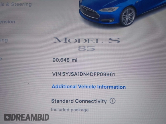 2013 Tesla Model S с VIN 5YJSA1DN4DFP09961, выставлен на аукционе IAAI как лот 42304508 с пробегом 90 648 миль миль и . История ставок и продаж доступна на DreamBid. Изображение 15.