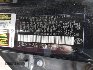 2022 Toyota Camry SE with VIN 4T1G11AK6NU660671, listed as a IAAI auction lot 41768738 with 74,867 mi miles. Bid and sale history available at carsss.com. Image 9.