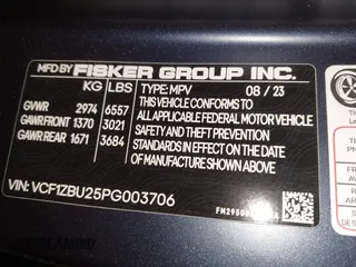 2023 Fisker Ocean One z VIN VCF1ZBU25PG003706, wystawiony jako IAAI lot #41906422 z przebiegiem Nie podano mil oraz . Historia ofert i sprzedaży dostępna na DreamBid. Obrazek 9.