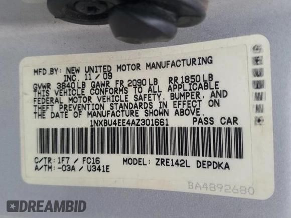 2010 Toyota Corolla with VIN 1NXBU4EE4AZ301661, listed as a Copart auction lot 47856685 with 213,266 mi miles and Clean Title. Bid and sale history available at carsss.com. Image 12.