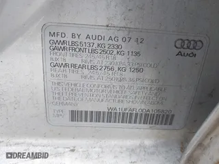 2013 Audi allroad Premium Plus with VIN WA1UFAFL0DA105820, listed as a IAAI auction lot 42095816 with 213,368 mi miles. Bid and sale history available at carsss.com. Image 9.