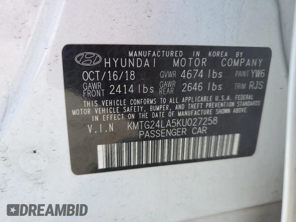 2019 Genesis G70 2.0T Sport with VIN KMTG24LA5KU027258, listed as a Copart auction lot 88981855 with 41,826 mi miles and Salvage Title. Bid and sale history available at carsss.com. Image 12.