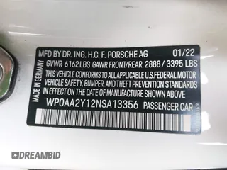 2022 Porsche Taycan z VIN WP0AA2Y12NSA13356, wystawiony jako IAAI lot #42083009 z przebiegiem Nie podano mil oraz . Historia ofert i sprzedaży dostępna na DreamBid. Obrazek 9.