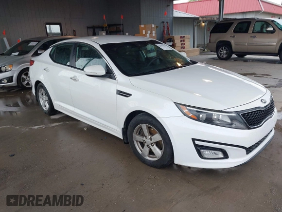 2015 Kia Optima LX with VIN KNAGM4A74F5599130, listed as a IAAI auction lot 42037576 with 177,067 mi miles. Bid and sale history available at carsss.com. Image 1.