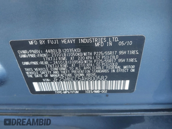 2010 Subaru Forester 2.5X Premium with VIN JF2SH6CC5AH800582, listed as a IAAI auction lot 41669924 with 134,501 mi miles. Bid and sale history available at carsss.com. Image 9.