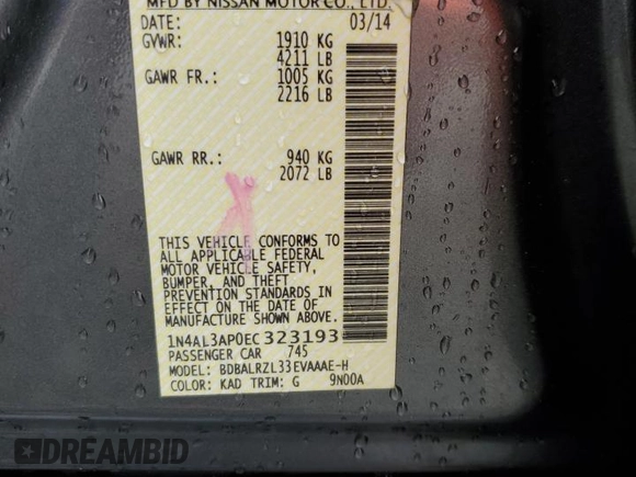 2014 Nissan Altima S with VIN 1N4AL3AP0EC323193, listed as a Copart auction lot 51502125 with 201,228 mi miles and Clean Title. Bid and sale history available at DreamBid. Image 12.