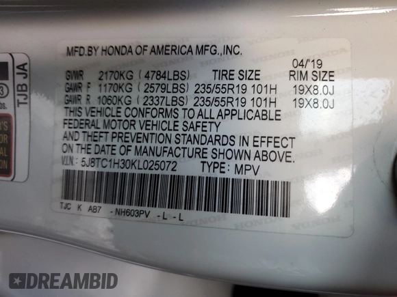 2019 Acura RDX with VIN 5J8TC1H30KL025072, listed as a Copart auction lot 87956285 with 0 mi miles and Salvage Title. Bid and sale history available at carsss.com. Image 15.