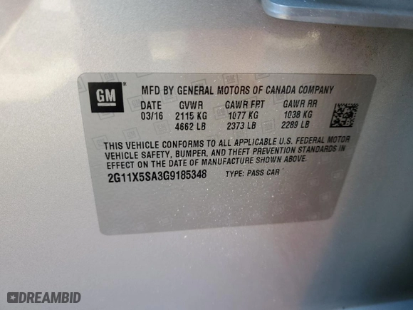 2016 Chevrolet Impala LS with VIN 2G11X5SA3G9185348, listed as a Copart auction lot 45858625 with 138,203 mi miles and Salvage Title. Bid and sale history available at carsss.com. Image 12.