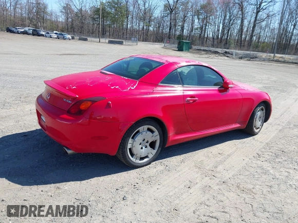 2002 Lexus SC 430 with VIN JTHFN48Y820003808, listed as a IAAI auction lot 41854770 with Not Provided miles and . Bid and sale history available at DreamBid. Image 4.