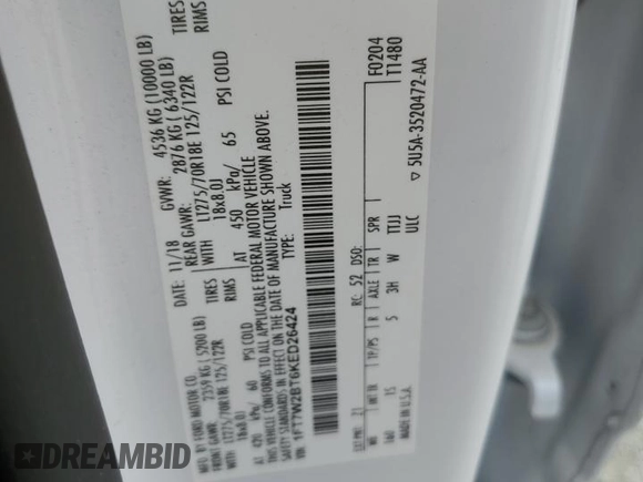 2019 Ford F-250 XL с VIN 1FT7W2BT6KED26424, выставлен на аукционе Copart как лот 59949225 с пробегом 107 288 миль миль и Списание • Salvage title. История ставок и продаж доступна на DreamBid. Изображение 12.
