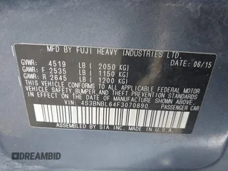 2015 Subaru Legacy 2.5i Limited with VIN 4S3BNBL64F3070890, listed as a IAAI auction lot 41938041 with 89,417 mi miles. Bid and sale history available at carsss.com. Image 9.