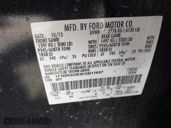 2014 Ford Explorer XLT with VIN 1FM5K8D83EGB11697, listed as a IAAI auction lot 42203447 with 155,027 mi miles and . Bid and sale history available at carsss.com. Image 9.