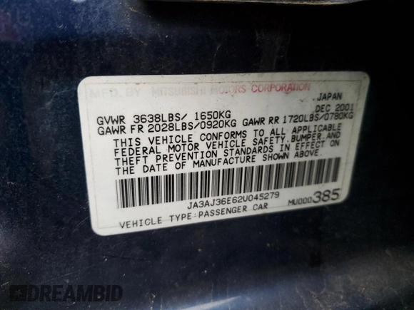 2002 Mitsubishi Lancer LS with VIN JA3AJ36E62U045279, listed as a Copart auction lot 83882654 with 208,175 mi miles and Salvage Title. Bid and sale history available at carsss.com. Image 12.