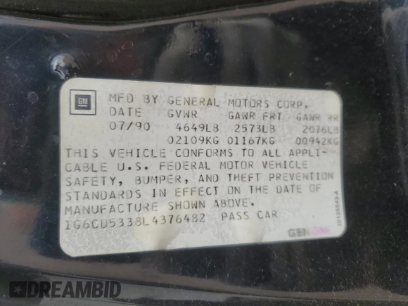 1990 Cadillac DeVille z VIN 1G6CD5338L4376482, wystawiony jako Copart lot #76513224 z przebiegiem 139 628 mil mil oraz Czysty tytuł • Clean title. Historia ofert i sprzedaży dostępna na DreamBid. Obrazek 12.