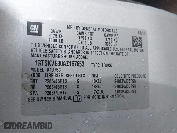 2010 GMC Sierra 1500 SLE z VIN 1GTSKVE30AZ167653, wystawiony jako IAAI lot #42085050 z przebiegiem 118 473 mil mil oraz . Historia ofert i sprzedaży dostępna na DreamBid. Obrazek 9.