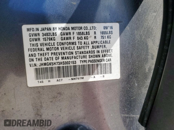 2017 Honda Fit EX with VIN JHMGK5H73HS002153, listed as a Copart auction lot 62923335 with Not provided miles and Salvage title. Bid and sale history available at DreamBid. Image 12.