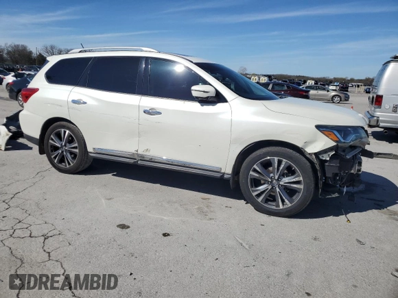 2017 Nissan Pathfinder Platinum with VIN 5N1DR2MN6HC619281, listed as a Copart auction lot 50221005 with 141,719 mi miles and Salvage title. Bid and sale history available at DreamBid. Image 4.