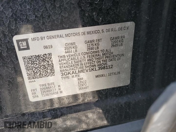 2019 GMC Terrain SLE with VIN 3GKALMEV1KL398112, listed as a Copart auction lot 47603035 with 77,132 mi miles and Salvage Title. Bid and sale history available at carsss.com. Image 16.