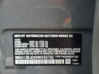 2022 BMW 5 Series 530i xDrive z VIN WBA13BJ0XNWX56782, wystawiony jako Copart lot #50706545 z przebiegiem 86 813 mil mil oraz Szkoda całkowita • Salvage title. Historia ofert i sprzedaży dostępna na DreamBid. Obrazek 12.