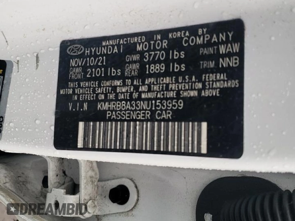 2022 Hyundai Venue SE with VIN KMHRB8A33NU153959, listed as a Copart auction lot 47936435 with 45,873 mi miles and Non Repairable. Bid and sale history available at DreamBid. Image 13.