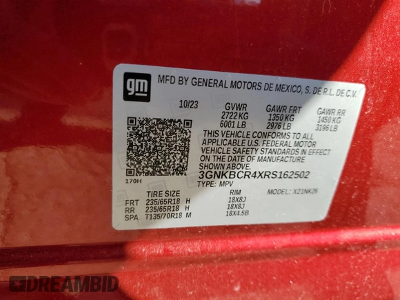 2024 Chevrolet Blazer LT with VIN 3GNKBCR4XRS162502, listed as a Copart auction lot 56334165 with 5,328 mi miles and Clean title. Bid and sale history available at DreamBid. Image 13.