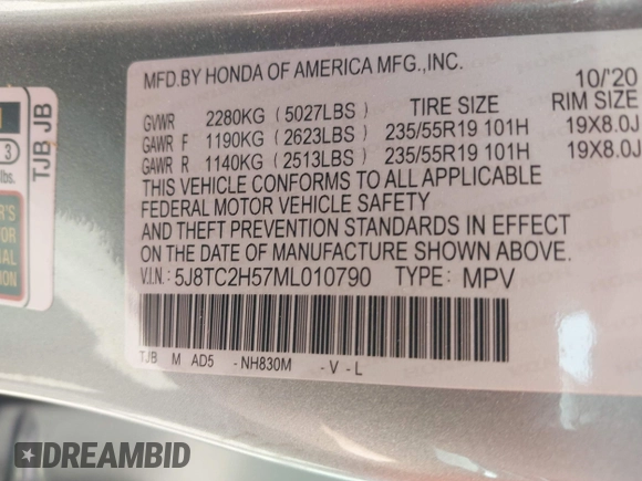 2021 Acura RDX Technology с VIN 5J8TC2H57ML010790, выставлен на аукционе IAAI как лот 42169330 с пробегом 20 197 миль миль и . История ставок и продаж доступна на DreamBid. Изображение 9.