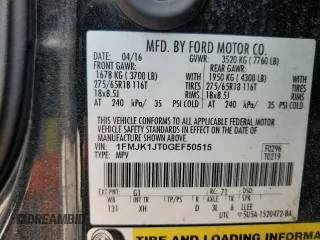 2016 Ford Expedition Max XLT with VIN 1FMJK1JT0GEF50515, listed as a Copart auction lot 54939125 with 106,937 mi miles and Salvage title. Bid and sale history available at DreamBid. Image 14.