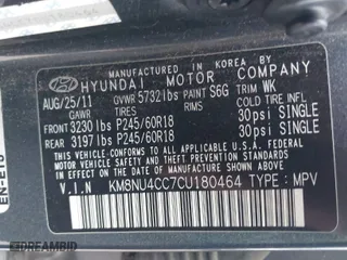 2012 Hyundai Veracruz Limited with VIN KM8NU4CC7CU180464, listed as a IAAI auction lot 41645488 with 116,844 mi miles. Bid and sale history available at carsss.com. Image 9.