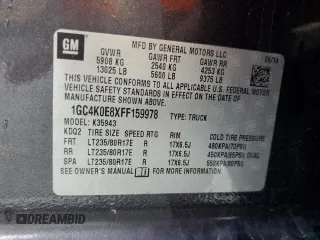 2015 Chevrolet Silverado 3500HD LTZ with VIN 1GC4K0E8XFF159978, listed as a Copart auction lot 78311464 with 0 mi miles and Non Repairable. Bid and sale history available at carsss.com. Image 13.