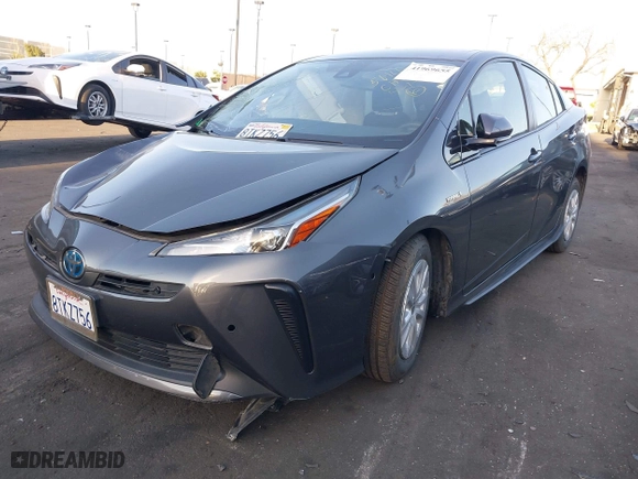 2020 Toyota Prius L Eco with VIN JTDKARFU9L3122010, listed as a IAAI auction lot 41969655 with 76,250 mi miles. Bid and sale history available at carsss.com. Image 2.