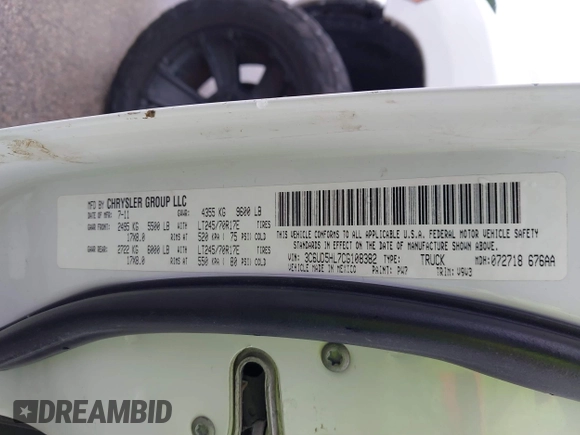 2012 Ram 2500 ST с VIN 3C6UD5HL7CG108382, выставлен на аукционе IAAI как лот 39459188 с пробегом 181 499 миль миль и . История ставок и продаж доступна на DreamBid. Изображение 9.