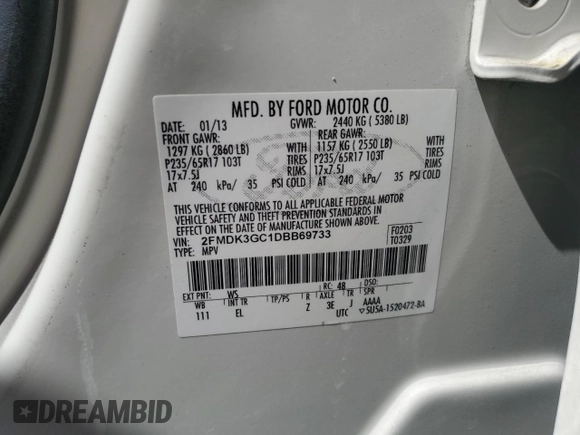 2013 Ford Edge SE with VIN 2FMDK3GC1DBB69733, listed as a Copart auction lot 55237635 with 78,066 mi miles and Salvage title. Bid and sale history available at DreamBid. Image 13.