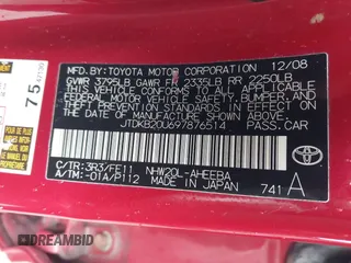 2009 Toyota Prius z VIN JTDKB20U697876514, wystawiony jako IAAI lot #41933686 z przebiegiem 189 430 mil mil oraz . Historia ofert i sprzedaży dostępna na DreamBid. Obrazek 9.