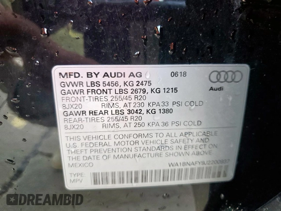 2018 Audi Q5 Premium Plus with VIN WA1BNAFY9J2200937, listed as a Copart auction lot 57279055 with 90,416 mi miles and Salvage title. Bid and sale history available at DreamBid. Image 15.