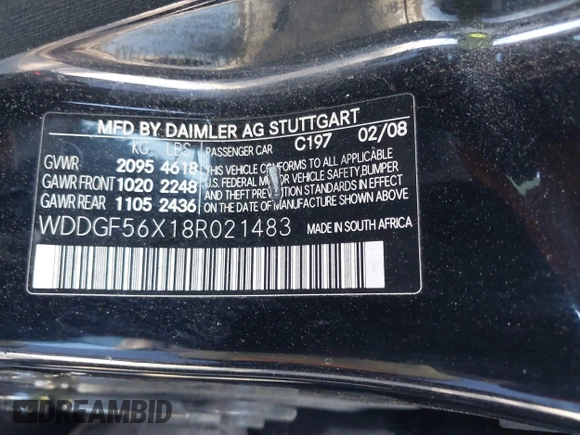 2008 Mercedes-Benz C 350 Sport with VIN WDDGF56X18R021483, listed as a IAAI auction lot 41838230 with 149,626 mi miles and . Bid and sale history available at DreamBid. Image 9.