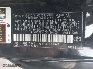 2011 Toyota Camry LE with VIN 4T4BF3EK1BR180105, listed as a IAAI auction lot 41802630 with 154,349 mi miles. Bid and sale history available at carsss.com. Image 9.