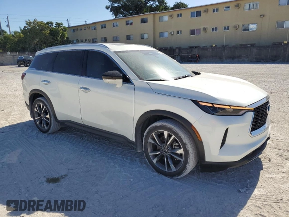 2023 Infiniti QX60 Luxe with VIN 5N1DL1FR1PC375985, listed as a Copart auction lot 81452144 with 16,913 mi miles and Salvage title. Bid and sale history available at DreamBid. Image 4.