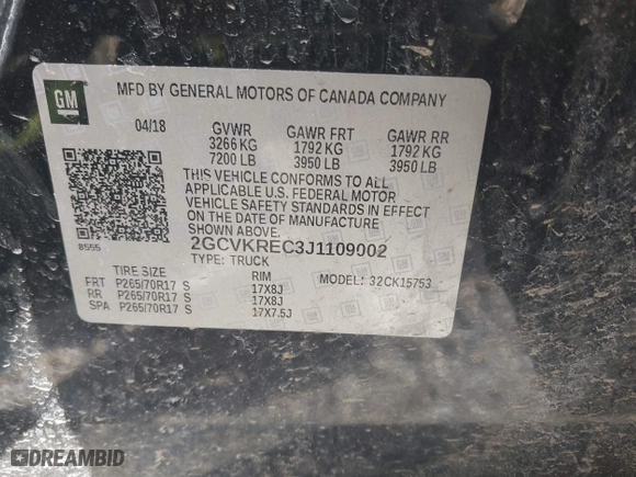 2018 Chevrolet Silverado 1500 LT with VIN 2GCVKREC3J1109002, listed as a IAAI auction lot 41291130 with 108,399 mi miles. Bid and sale history available at carsss.com. Image 9.