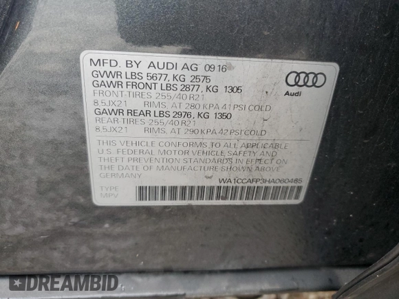2017 Audi SQ5 Premium Plus z VIN WA1CCAFP3HA060465, wystawiony jako Copart lot #42522625 z przebiegiem 86 165 mil mil oraz Szkoda całkowita • Salvage title. Historia ofert i sprzedaży dostępna na DreamBid. Obrazek 13.