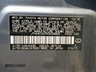 2019 Lexus IS 300 z VIN JTHC81D27K5034805, wystawiony jako Copart lot #59792465 z przebiegiem 108 515 mil mil oraz Szkoda całkowita • Salvage title. Historia ofert i sprzedaży dostępna na DreamBid. Obrazek 12.