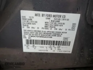 2022 Ford Explorer XLT z VIN 1FMSK7DH8NGA33169, wystawiony jako Copart lot #50503395 z przebiegiem 78 955 mil mil oraz Szkoda całkowita • Salvage title. Historia ofert i sprzedaży dostępna na DreamBid. Obrazek 15.